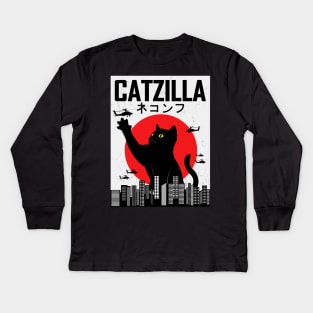 CATZILLA Cat Kitty Japan Vintage Gift Kids Long Sleeve T-Shirt